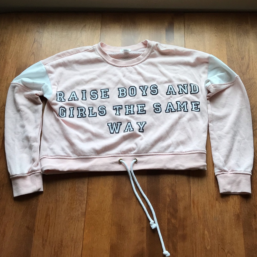 Pink and White Forever 21 crop top sweatshirt (M)